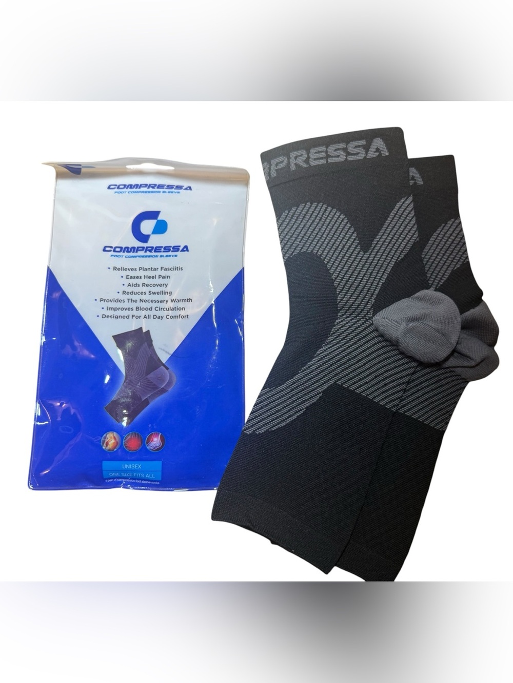 Compressa Foot Compression Sleeves Plantar Fasciitis Heel Pain Unisex New